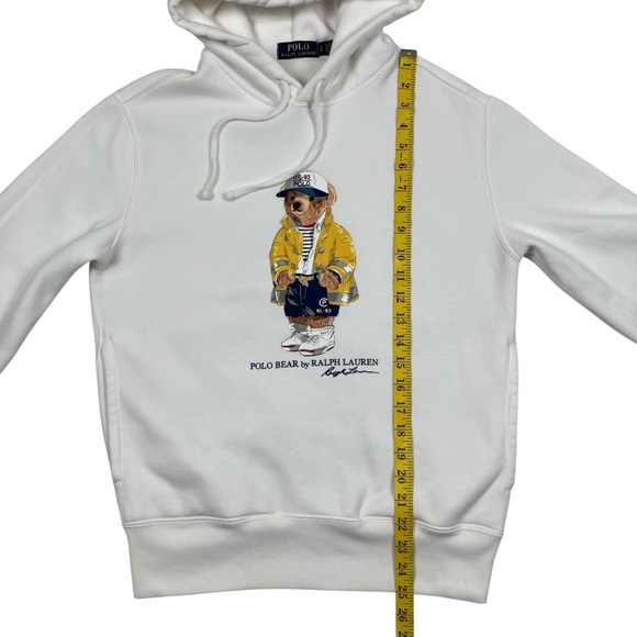 Polo Bear Ralph Lauren White Hoodie Sweatshirt CP-93 Yellow Coat FLAWS Size S - Picture 15 of 16